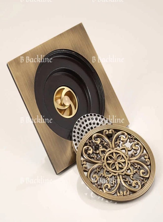 B BACKLINE مصفاة أرضية نحاسية من B Backline، مصفاة مياه أرضية الحمام، شبكة تصريف الحمام مع مصيدة صراصير مضادة للروائح الكريهة، 6 × 6 بوصات (تشطيب عتيق 9) - Image 3